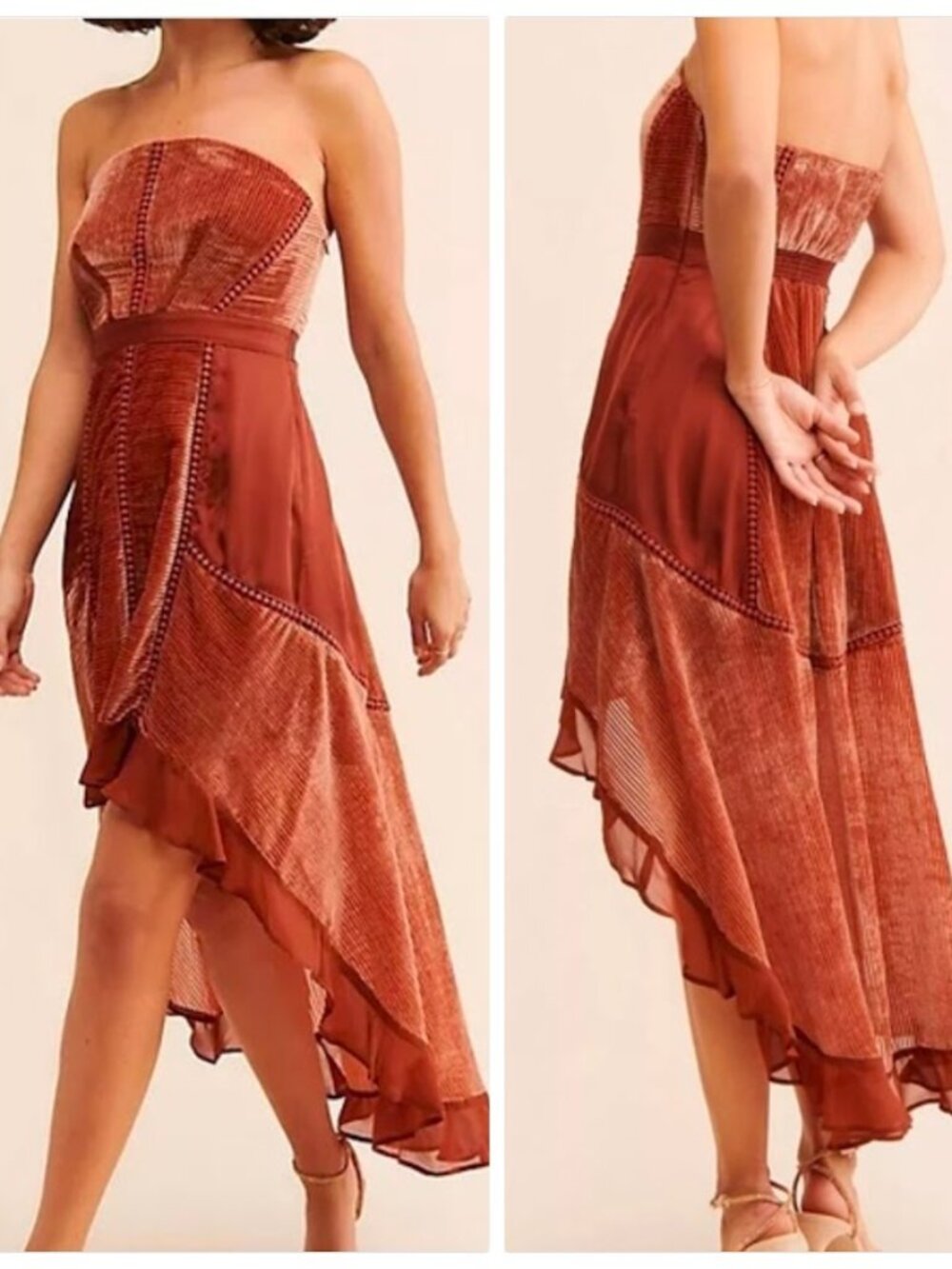 Anthropologie Velvet High-Low Dress In Brown Size 0